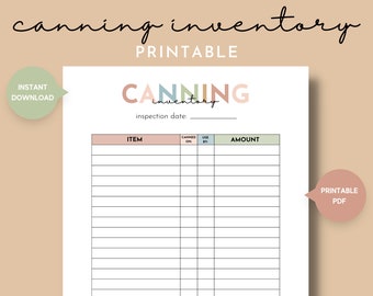 Canning Inventory List Printable, Simple Canning Stock List, Canning Journal, Food Preservation Log, Kitchen Inventory, Homemaker Printables