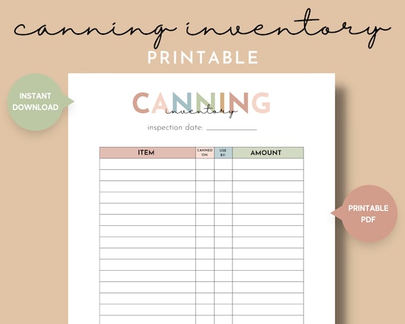 Canning Inventory List Printable, Simple Canning Stock List, Canning Journal, Food Preservation Log, Kitchen Inventory, Homemaker Printables