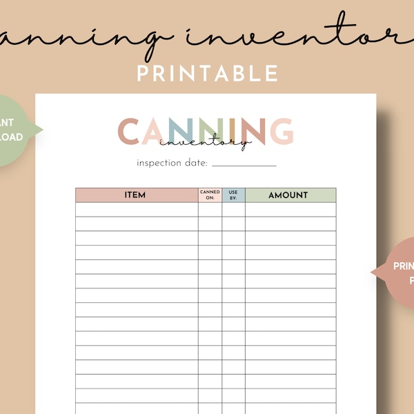 Canning Inventory List Printable, Simple Canning Stock List, Canning Journal, Food Preservation Log, Kitchen Inventory, Homemaker Printables