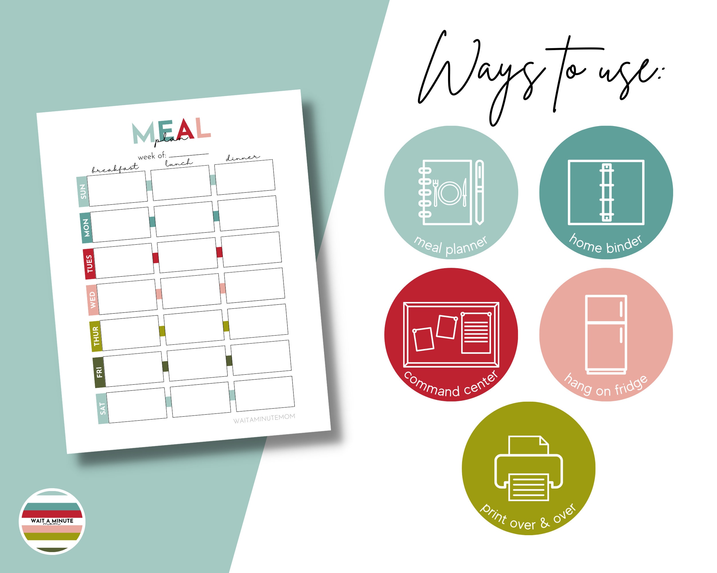 Printable Weekly Meal Plan, Simple Weekly Menu Plan Chart, Weekly ...