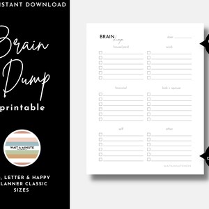 Minimalist Brain Dump Printable, Thought Dump Download, Mental Offload, Busy Moms Mental Load Printable, Black and White, Digital Download