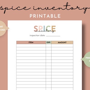 Spice Inventory List Printable, Kitchen Inventory, Food Spices Stock List, Dried Herb Inventory, Seasonings Supply, Homemaker Printables image 1