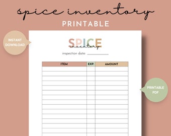 Spice Inventory List Printable, Kitchen Inventory, Food Spices Stock List, Dried Herb Inventory, Seasonings Supply, Homemaker Printables