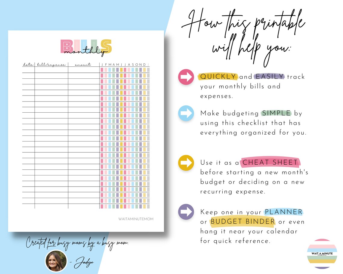 Monthly Bills Tracker Sheet Printable, Payments Tracker, Bill Payment ...
