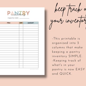 Simple Pantry Inventory List Printable, Pantry Contents Tracker, Pantry ...