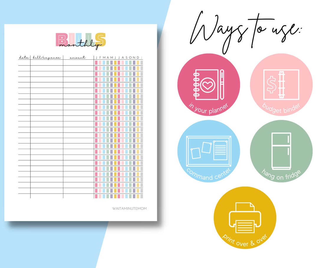 Monthly Bills Tracker Sheet Printable, Payments Tracker, Bill Payment ...