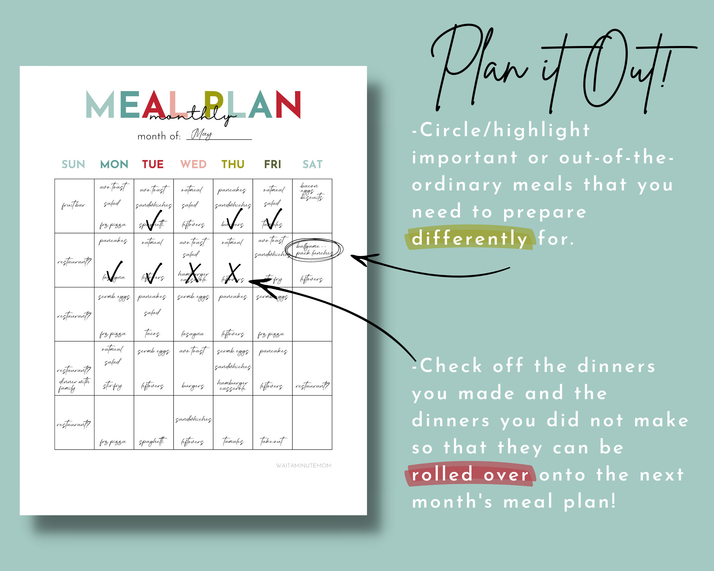 Printable Monthly Meal Plan, Meal Plan Calendar, Monthly Menu Plan ...