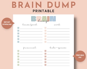 Brain Dump Printable, Thought Organizer Worksheet for Busy Moms, Task List, PDF, Instant Download, Letter, A5, Happy Planner Classic, Insert