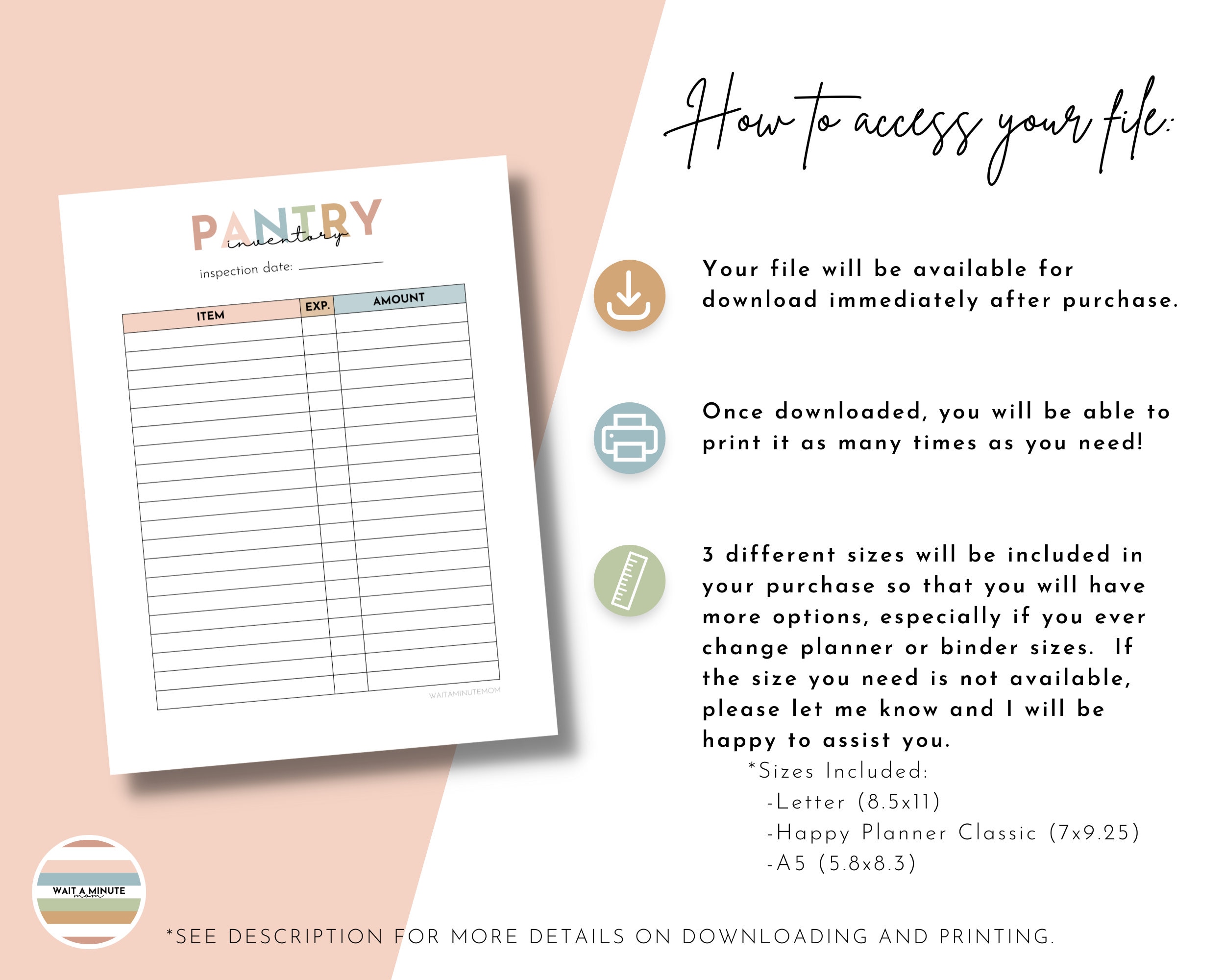 Simple Pantry Inventory List Printable, Pantry Contents Tracker, Pantry Food Supply, Family Meal