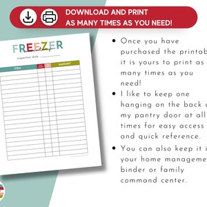 Printable Freezer Inventory, Simple Freezer Contents Tracker, Frozen Food Inventory List, Kitchen Inventory, Meal Planning, Cold Store image 5