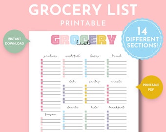 Categorized Grocery List Printable, Organized Grocery Store Checklist, Grocery Store List, Weekly Grocery Shopping, Meal Planning Binder