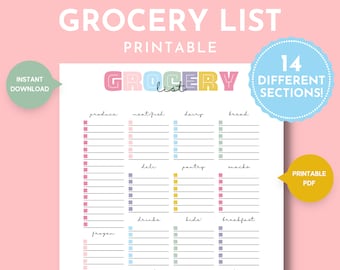 Categorized Grocery List Printable, Organized Grocery Store Checklist, Grocery Store List, Weekly Grocery Shopping, Meal Planning Binder