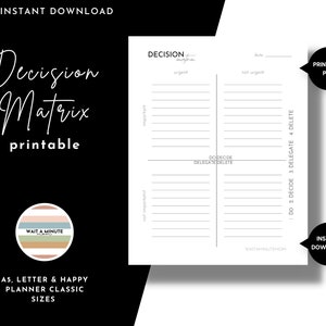 Minimalist Decision Matrix Printable, Priority Matrix Worksheet for Busy and Overwhelmed Moms, Eisenhower Matrix, Task Triage, Mom Brain