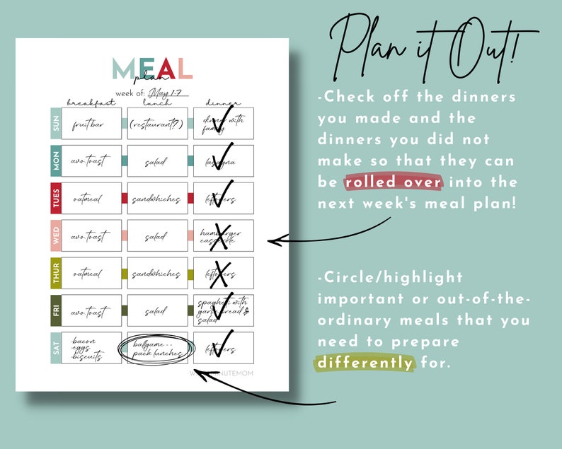 Printable Weekly Meal Plan, Simple Weekly Menu Plan Chart, Weekly ...