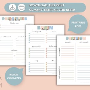 Productivity Printables Bundle from WaitAMinuteMom Etsy shop: Brain Dump, Decision Matrix, Prioritized Task List.
3-Step Productivity System