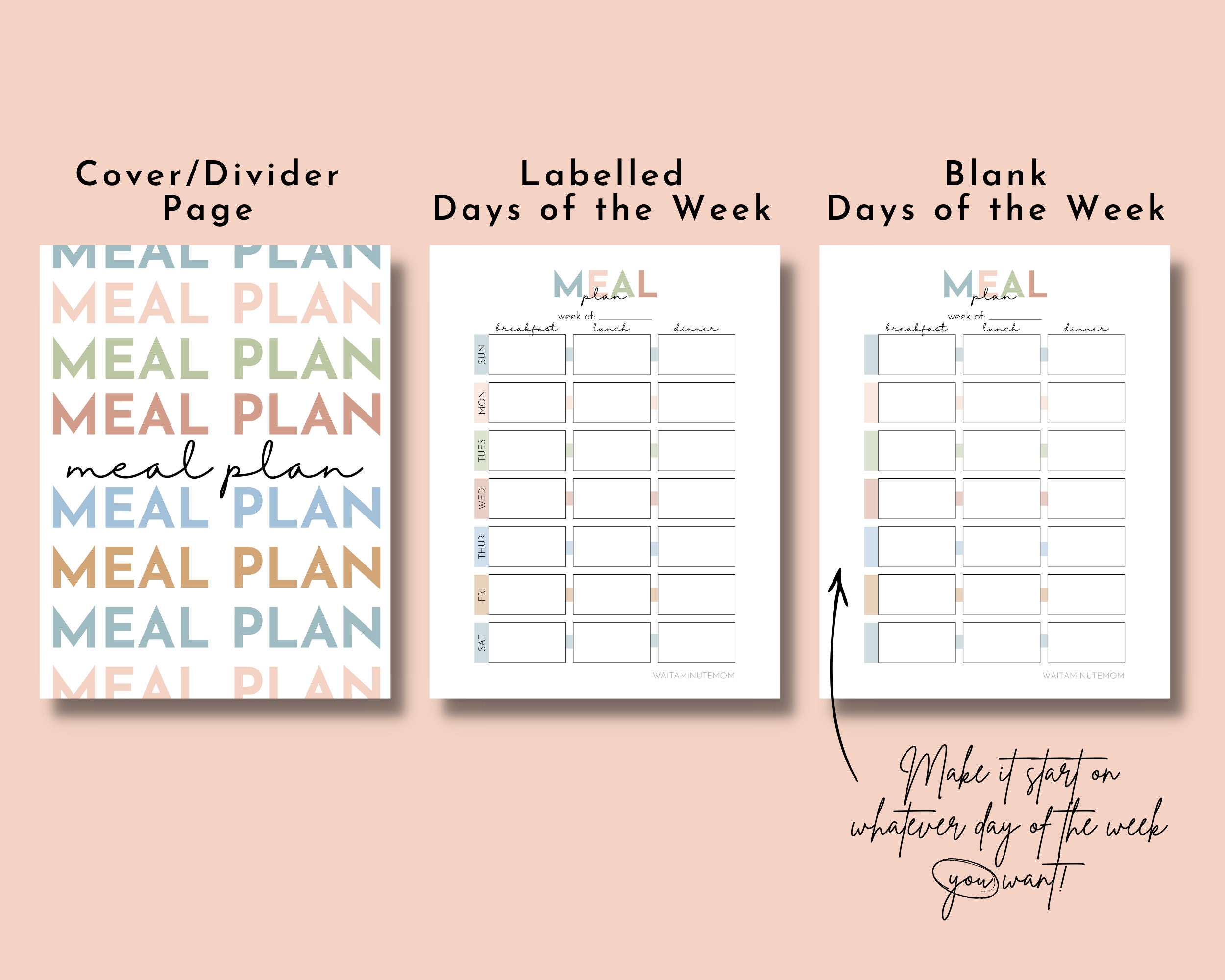 Weekly Meal Plan and Grocery List Printables Bundle, Meal Planning for ...