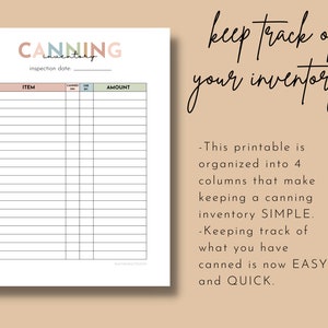 Canning Inventory List Printable, Simple Canning Stock List, Canning Journal, Food Preservation Log, Kitchen Inventory, Homemaker Printables image 2