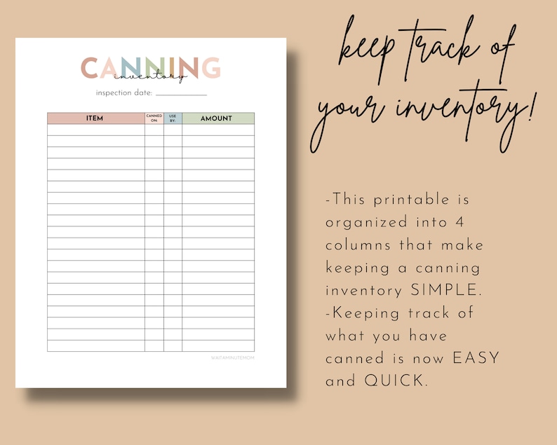 Canning Inventory List Printable, Simple Canning Stock List, Canning ...