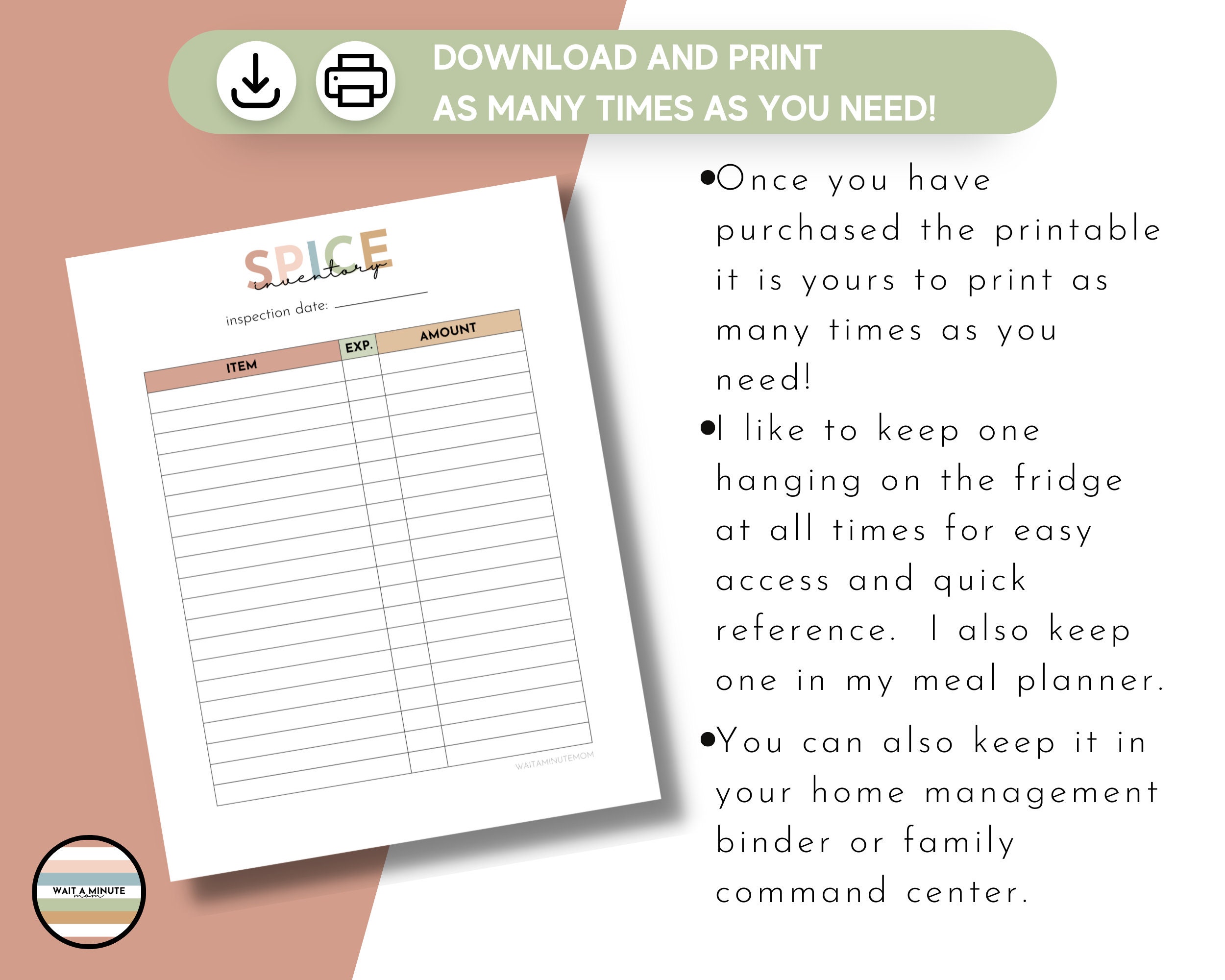 Spice Inventory List Printable, Kitchen Inventory, Food Spices Stock ...