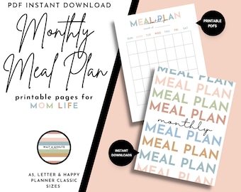 Monthly Meal Plan Printable, Meal Plan Calendar, Monthly Menu Plan, Meal Planning for a Month, Blank Monthly Meal Plan Tracker Calendar