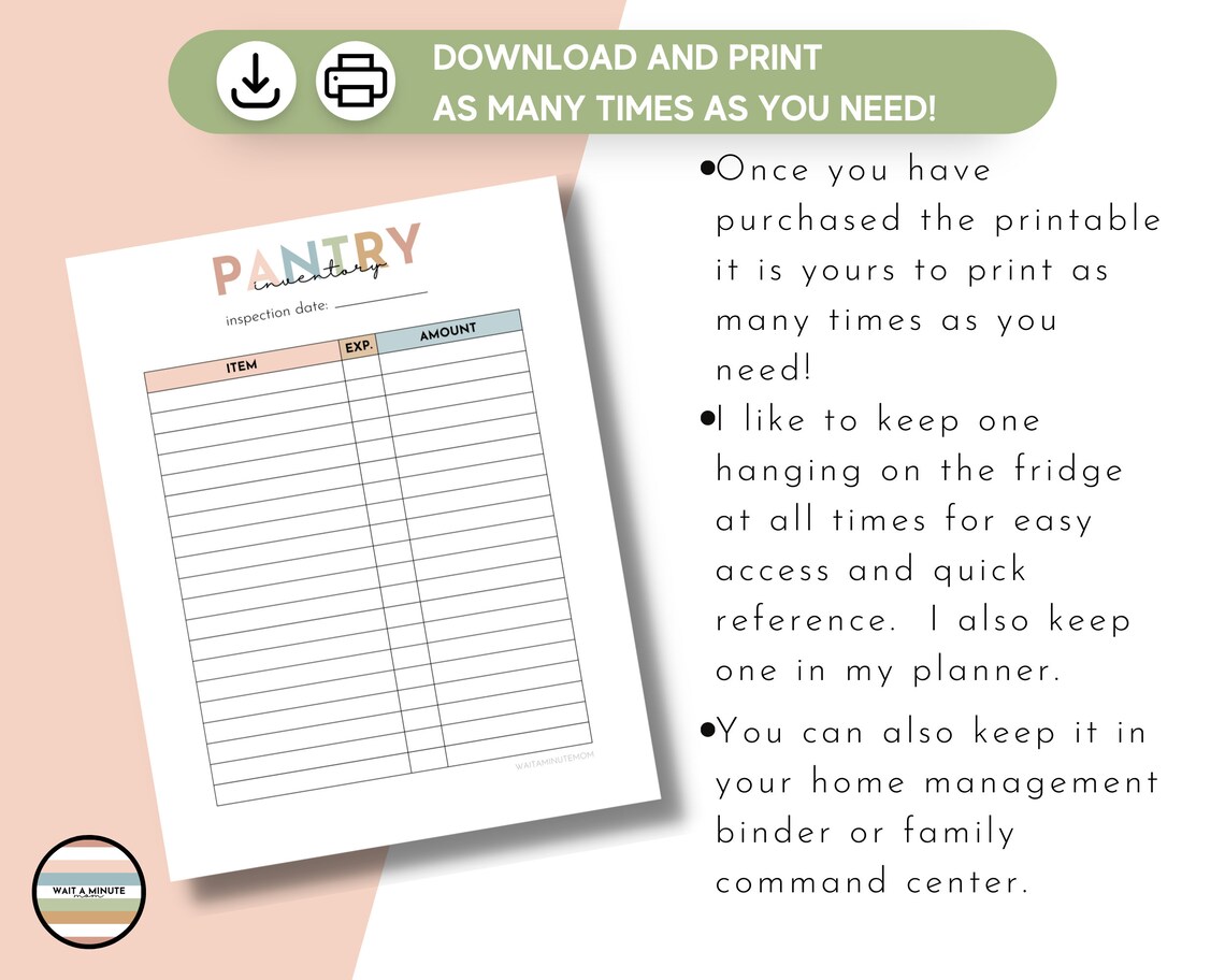 Simple Pantry Inventory List Printable, Pantry Contents Tracker, Pantry ...