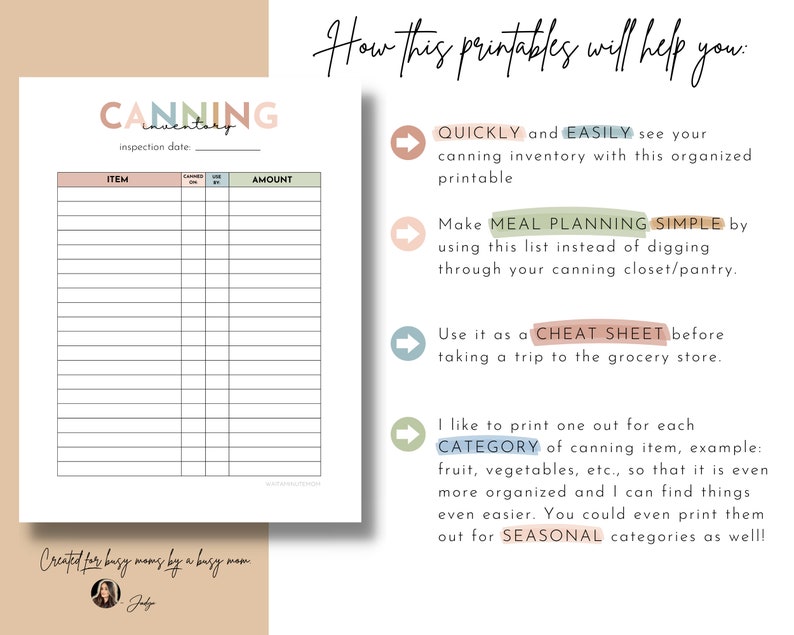 Canning Inventory List Printable, Simple Canning Stock List, Canning ...