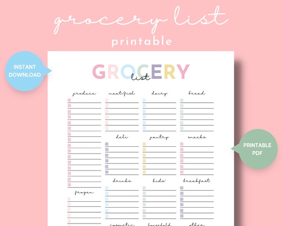 Simple Grocery List Printable With Categories Grocery Store - Etsy