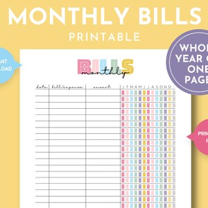 Monthly Bill Tracker Sheet Printable, Bill Payment Tracker, Bill Payment Checklist, Printable Bill Payment Log, Monthly Budget, Bill Pay Log