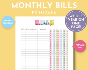 Monthly Bill Tracker Sheet Printable, Bill Payment Tracker, Bill Payment Checklist, Printable Bill Payment Log, Monthly Budget, Bill Pay Log