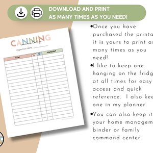 Canning Inventory List Printable, Simple Canning Stock List, Canning Journal, Food Preservation Log, Kitchen Inventory, Homemaker Printables image 5