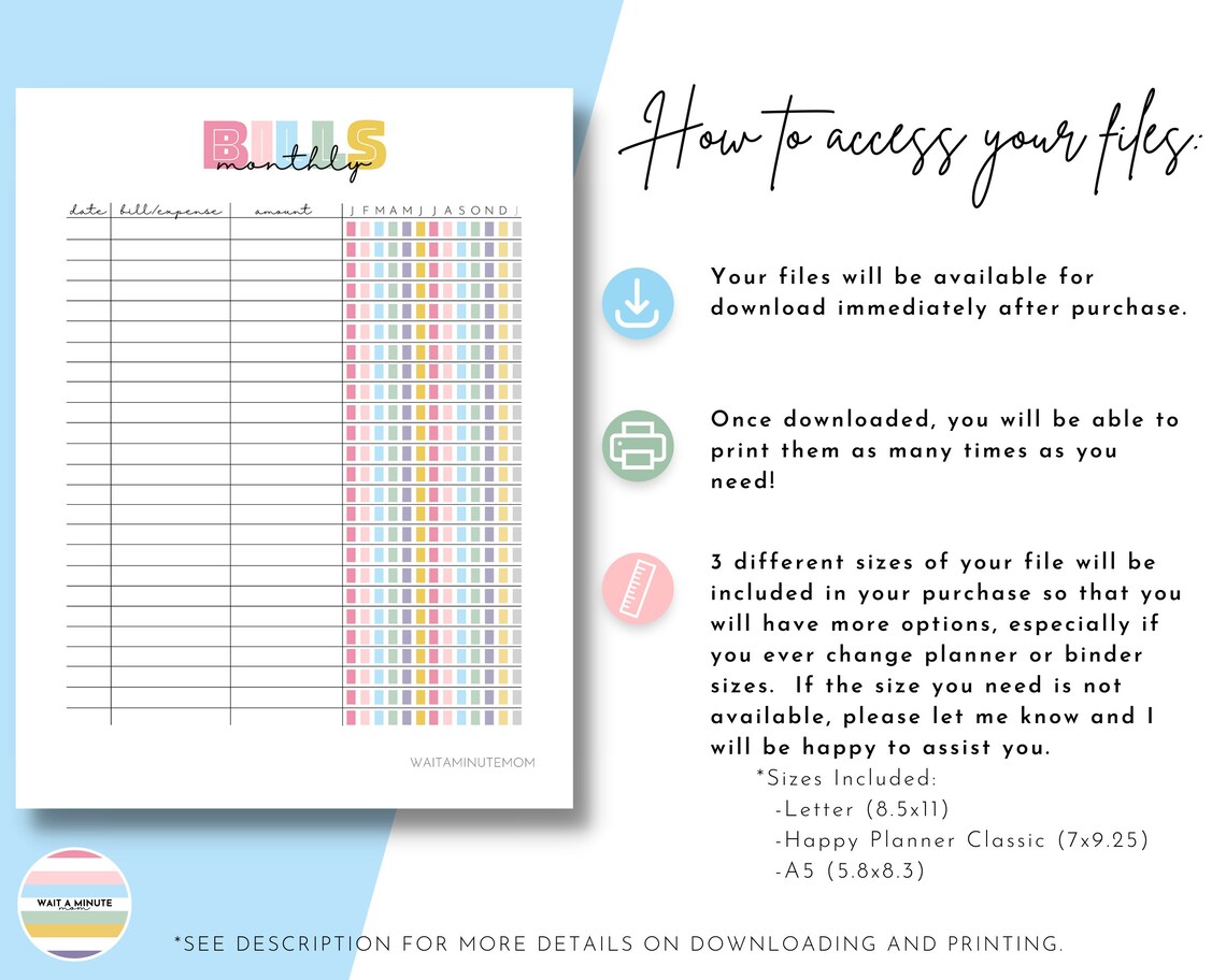 Monthly Bills Tracker Sheet Printable, Payments Tracker, Bill Payment ...