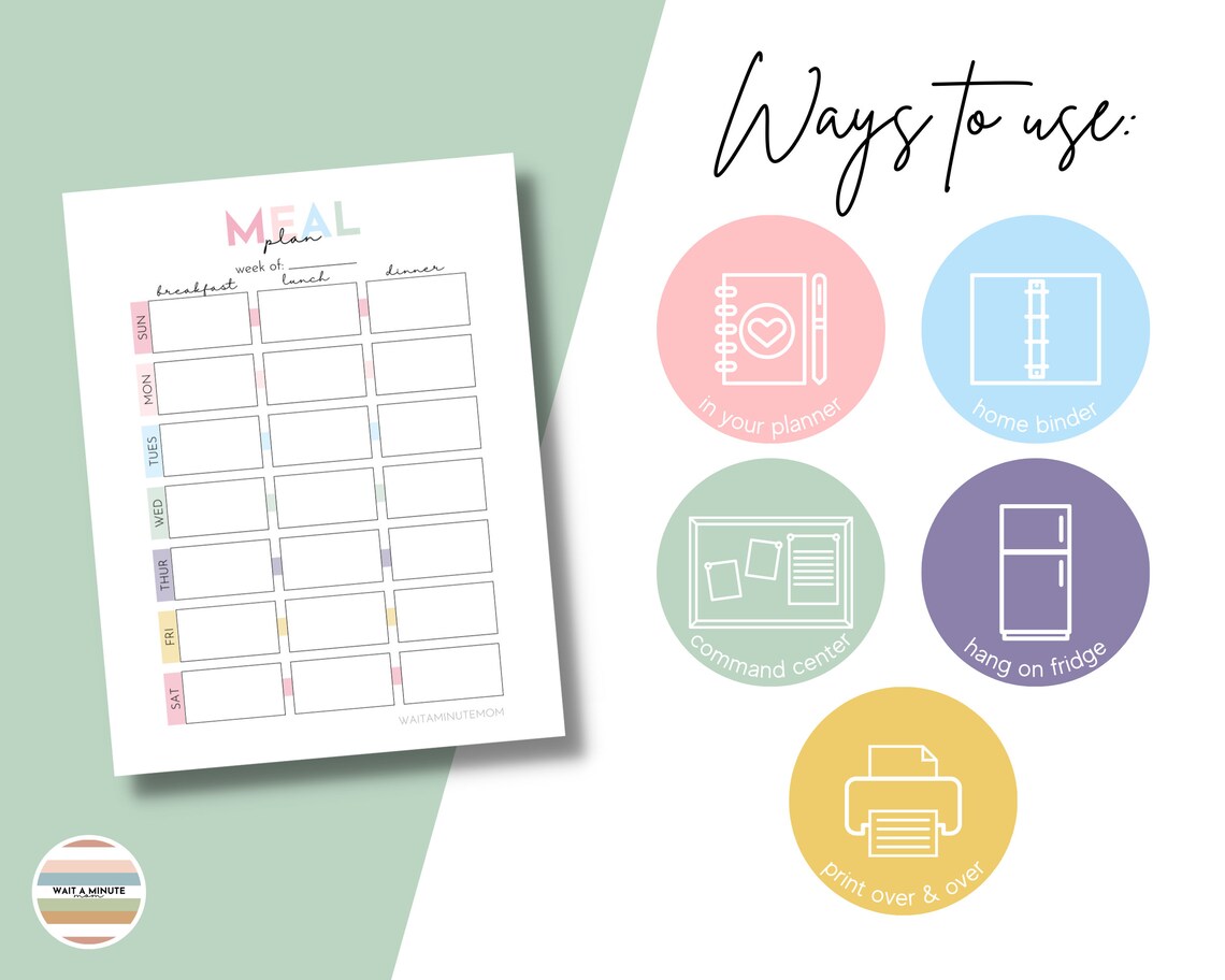 Simple Weekly Meal Plan Printable, Busy Mom Menu Plan Chart, Family ...