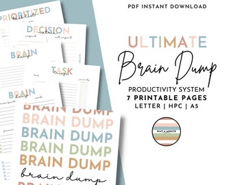 Brain Dump Printable Bundle, Decision Matrix, Thought Organizer, Eisenhower Matrix, Task List, Task Triage Worksheet, Productivity Planner
