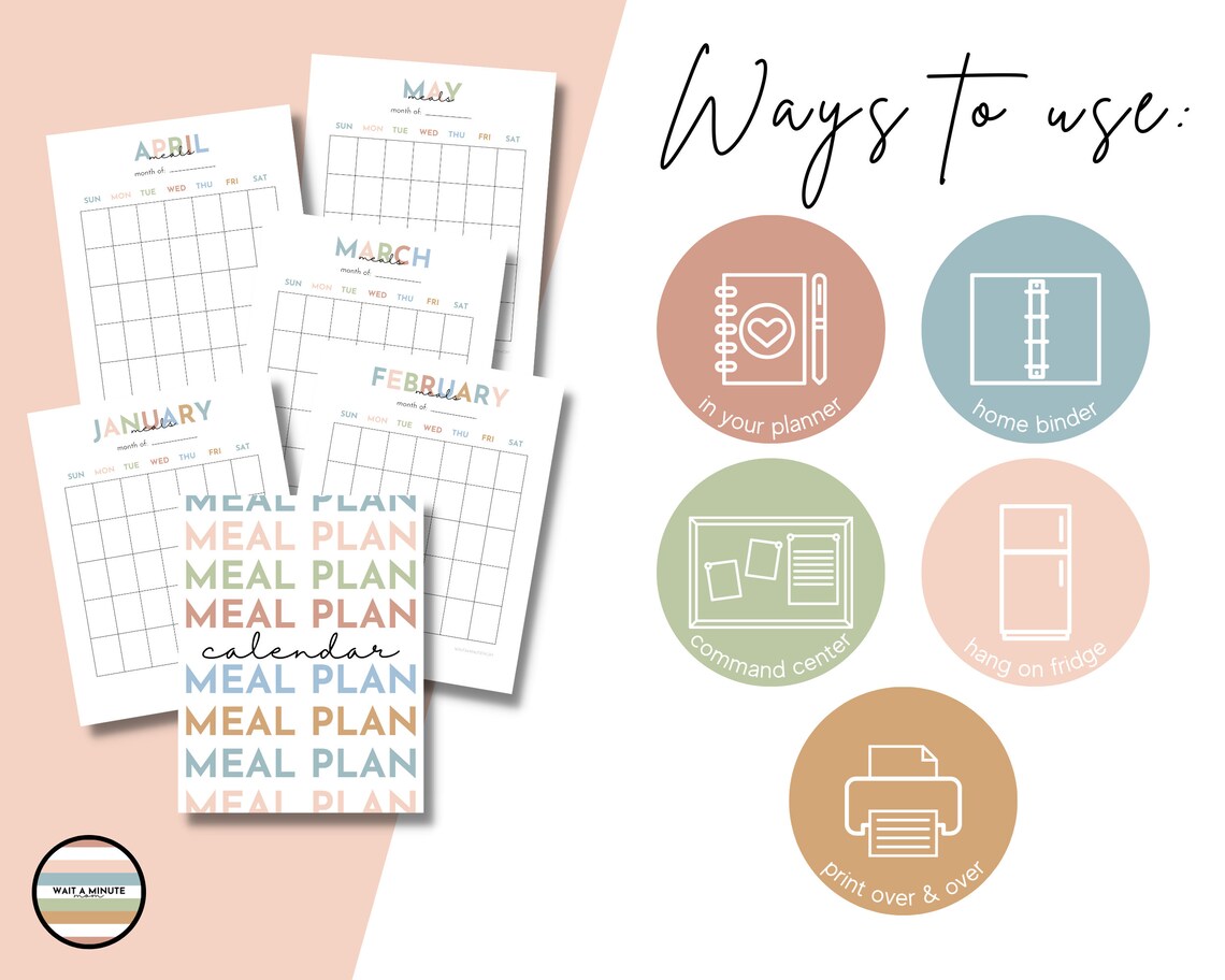 Printable Monthly Meal Plan Calendar Sheets, Monthly Menu Plan, Blank ...