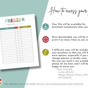 Printable Freezer Inventory, Simple Freezer Contents Tracker, Frozen Food Inventory List, Kitchen Inventory, Meal Planning, Cold Store image 6