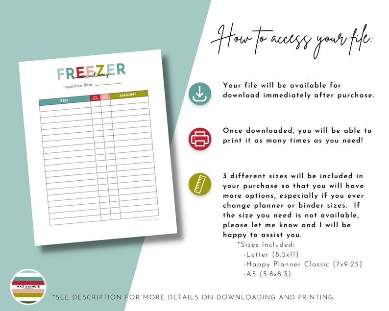 Printable Freezer Inventory, Simple Freezer Contents Tracker, Frozen Food Inventory List, Kitchen Inventory, Meal Planning, Cold Store image 6