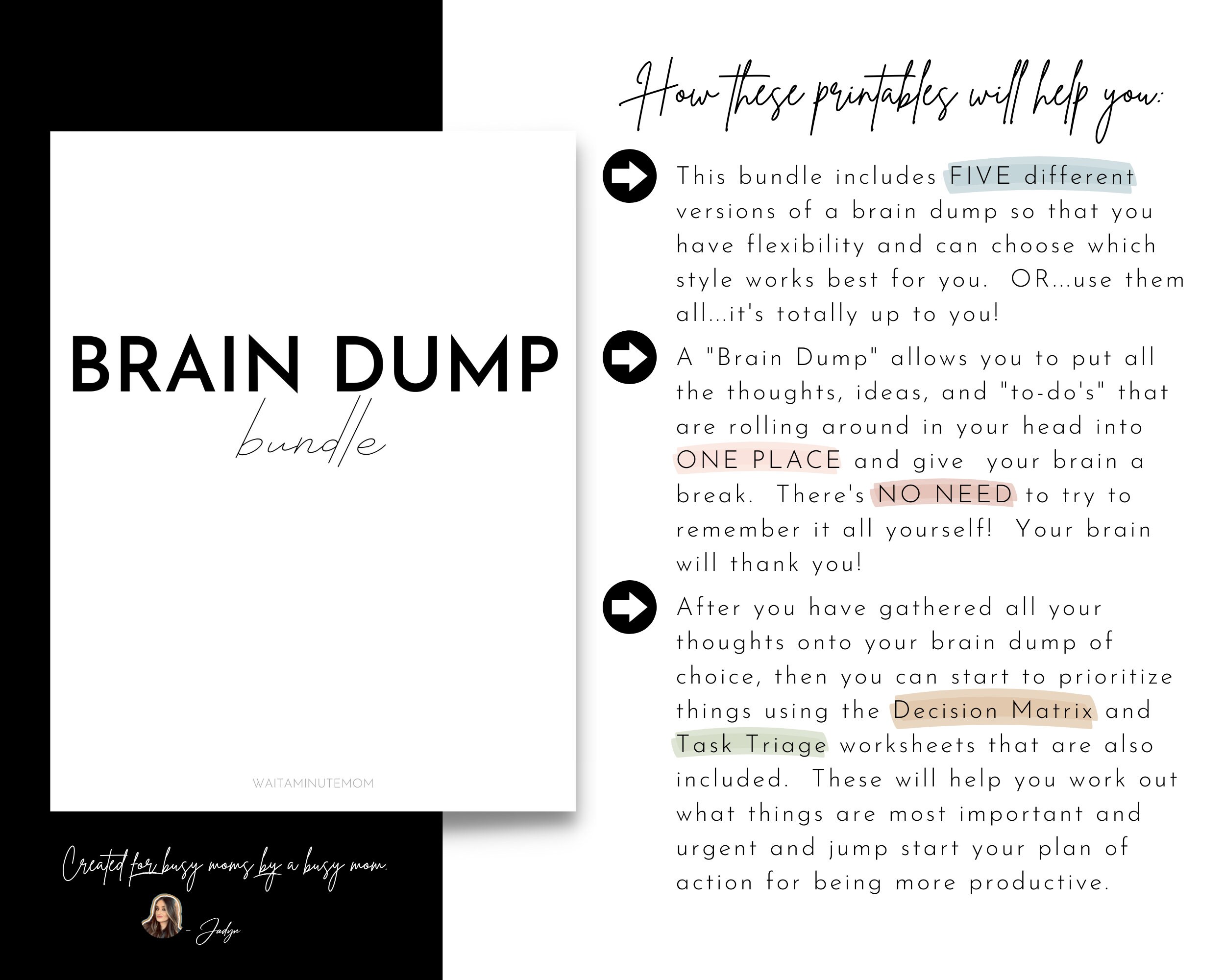 ADHD Mom Brain Dump Printable Worksheets Bundle, for Busy and ...