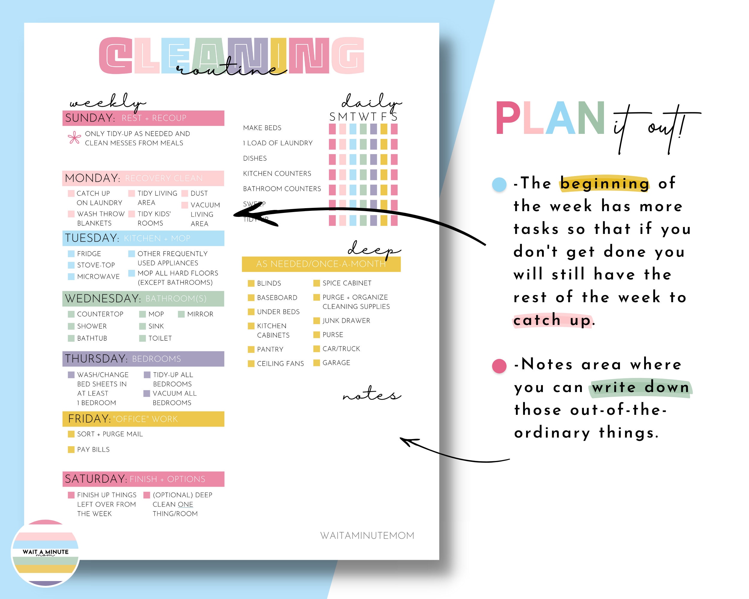 Easy Weekly Cleaning Schedule Printable, Busy Mom Cleaning Checklist ...
