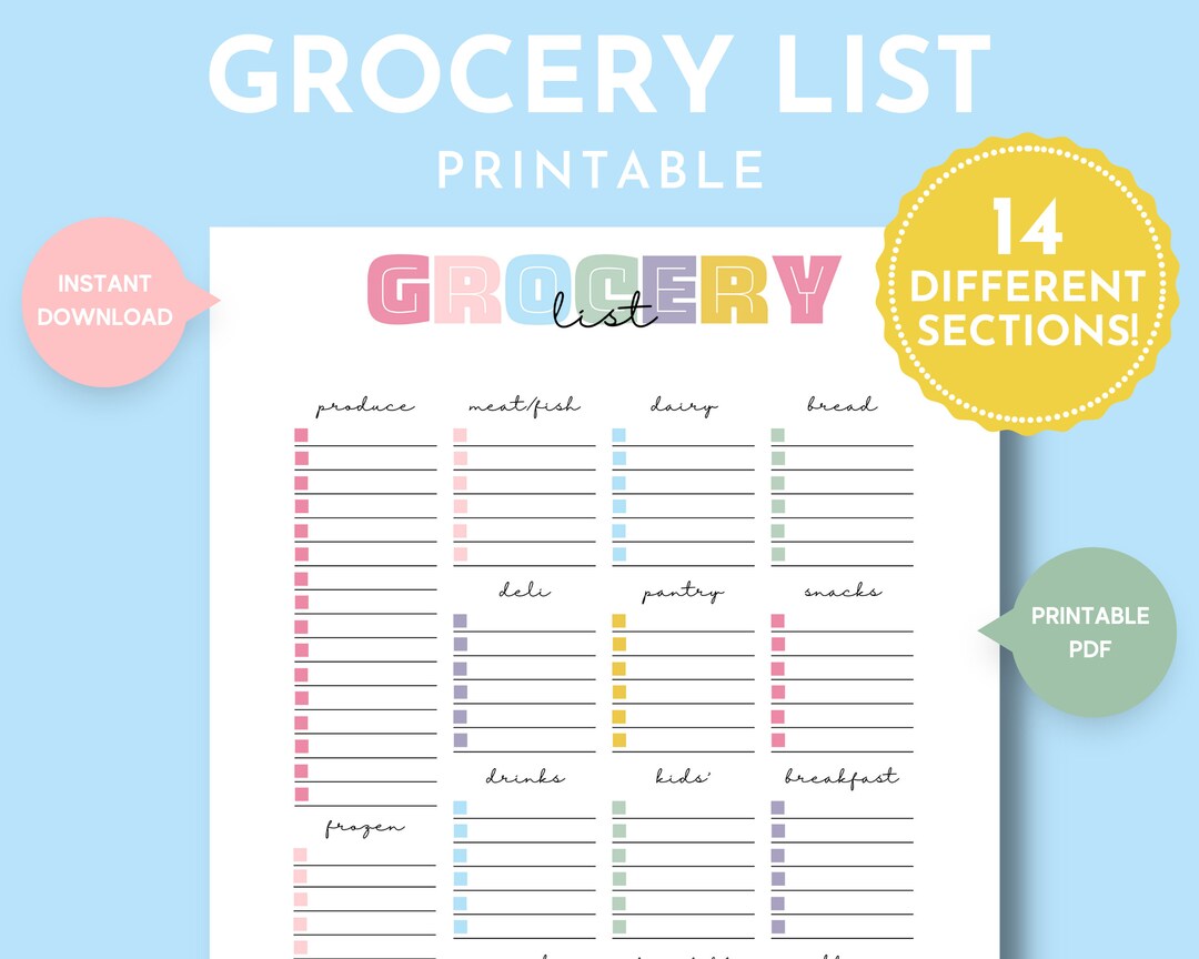 Simple Grocery Shopping Checklist With Sections, Organized Grocery