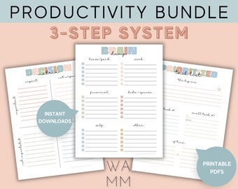 Productivity Printable Bundle, Brain Dump, Decision Matrix, Prioritized To Do List, Busy Mom Productivity, Time Management, Digital Download