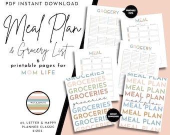 Weekly Meal Plan and Grocery List Printables Bundle, Meal Planning for Busy Moms, Menu Plan, Meals for the Week, Printable Grocery Checklist