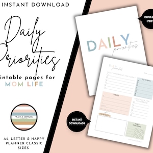 Daily Priorities Printable Page, Daily Agenda for Busy Moms, Daily Tasks Page for Overwhelmed Moms, Daily Overview for Moms, Daily Dashboard image 1