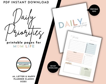 Daily Priorities Printable Page, Daily Agenda for Busy Moms, Daily Tasks Page for Overwhelmed Moms, Daily Overview for Moms, Daily Dashboard