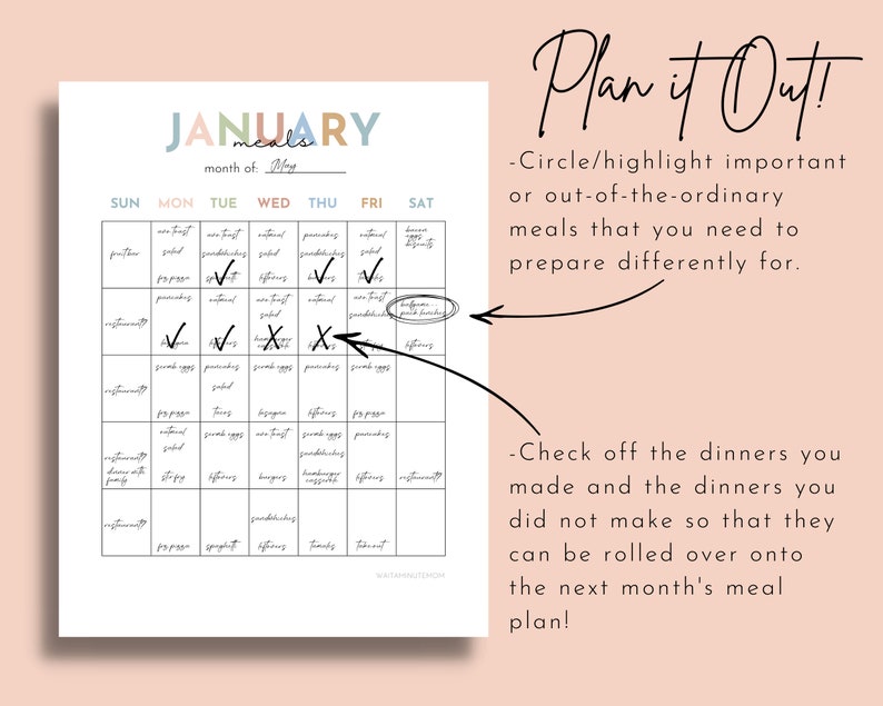 Printable Monthly Meal Plan Calendar Sheets, Monthly Menu Plan, Blank ...