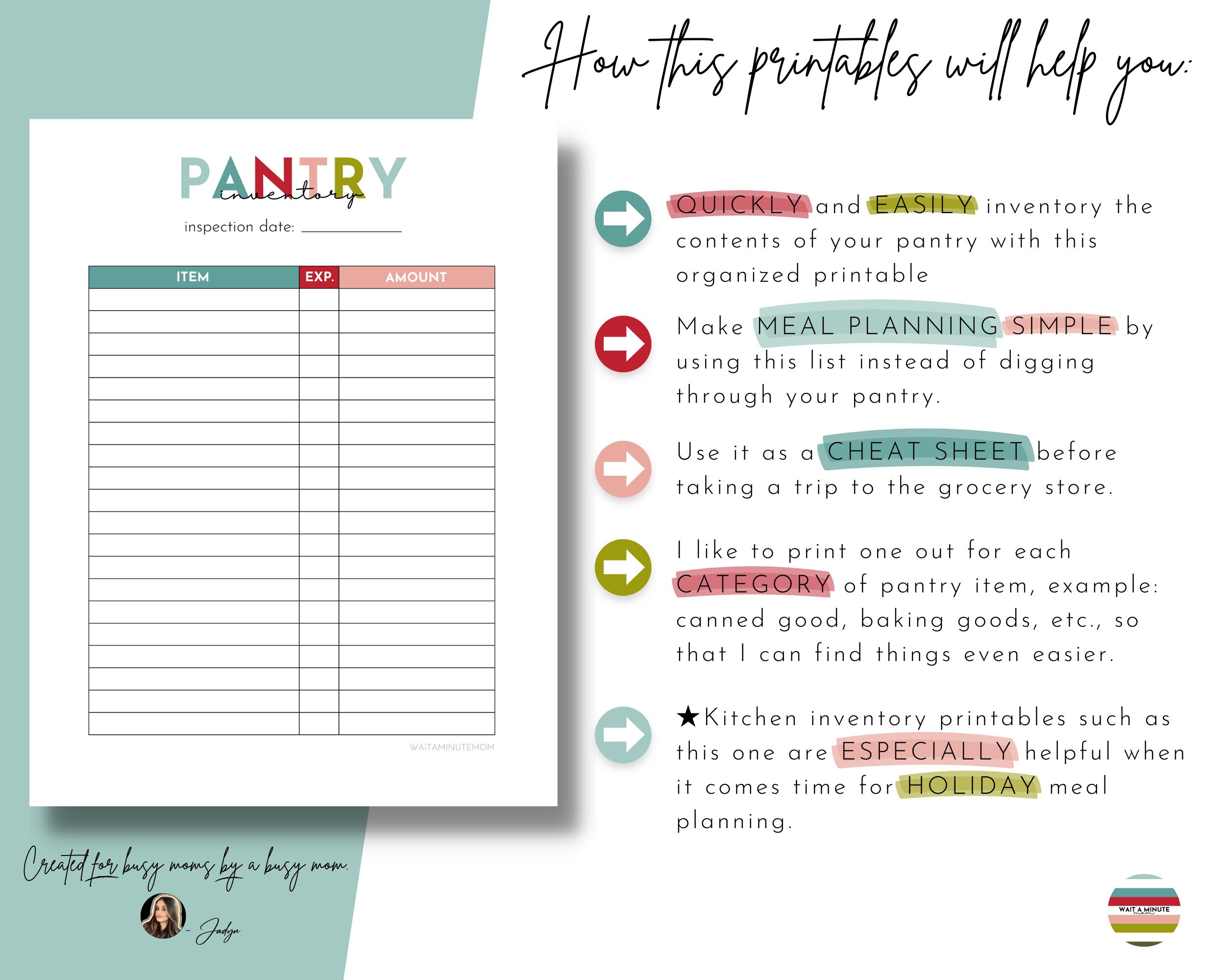 Printable Pantry Inventory List, Pantry Contents Tracker, Pantry Food ...