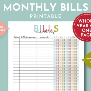 Monthly Bill Tracker Printable, Bill Payment Tracker, Bill Payment Checklist, Printable Bill Payment Log, Monthly Budget Sheet, Bill Pay Log image 1