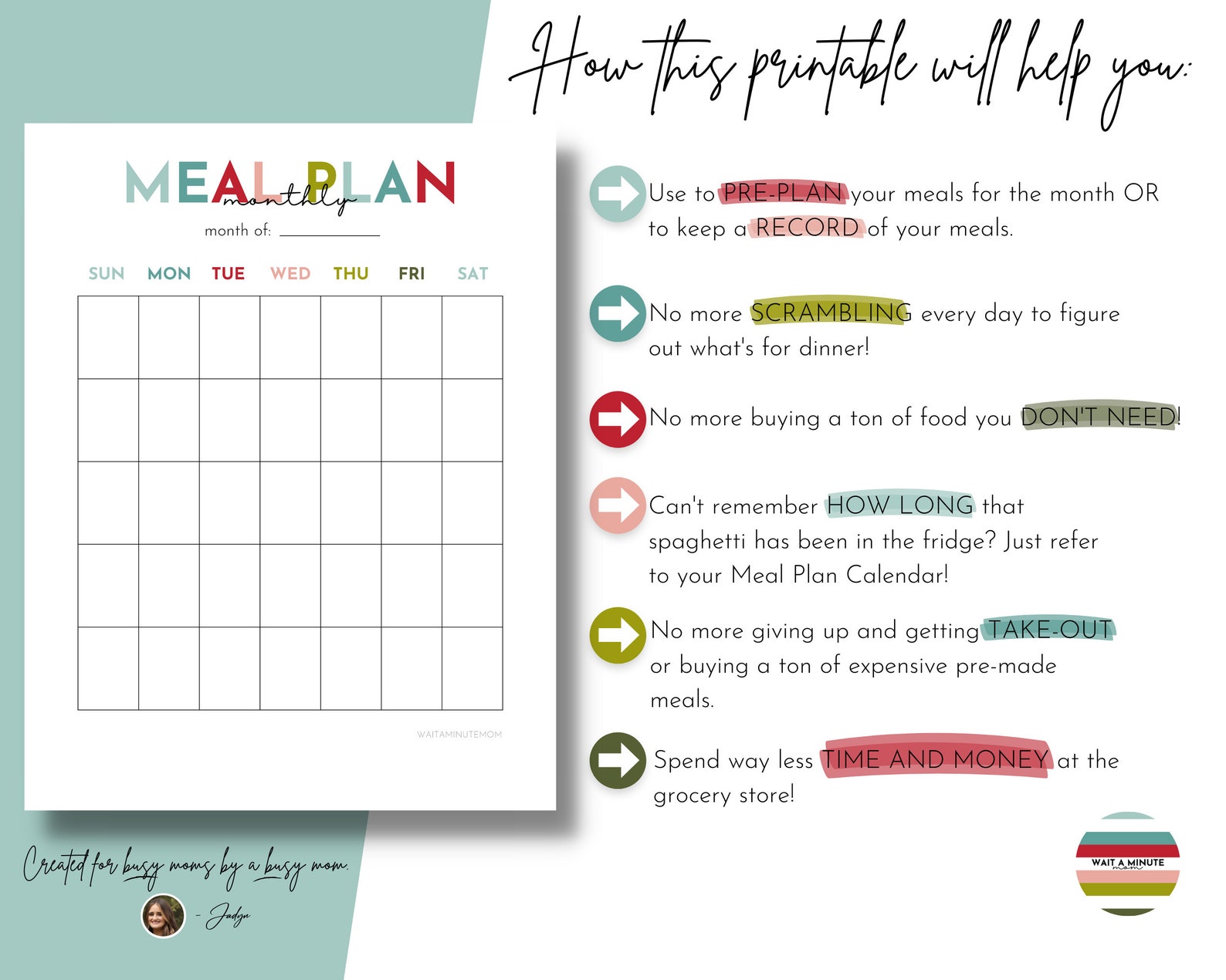 Printable Monthly Meal Plan, Meal Plan Calendar, Monthly Menu Plan ...