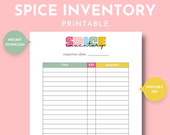 Tracker Sheet for Keeping up Herbs and Spices Supply, Seasonings Inventory List Printable for Modern Homesteading, Modern Homemaking Binder