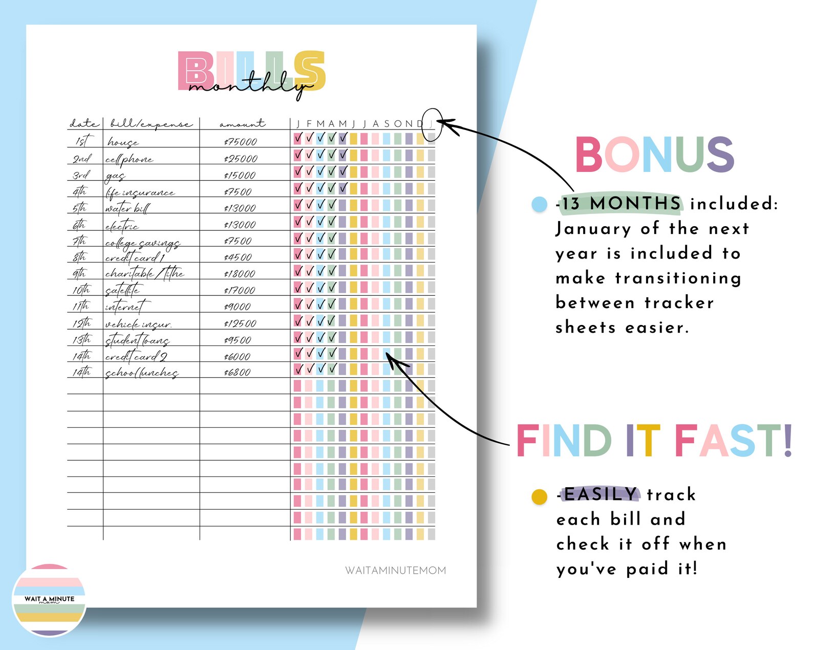 Monthly Bills Tracker Sheet Printable, Payments Tracker, Bill Payment ...