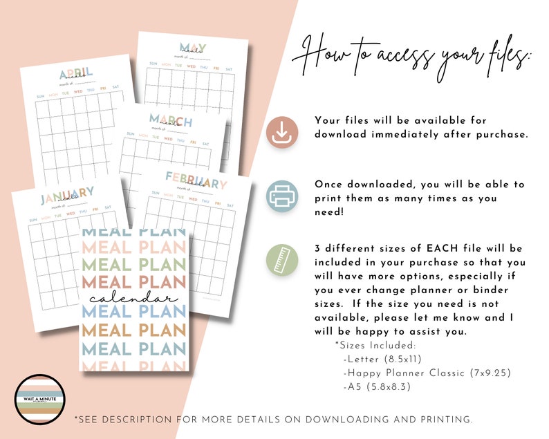 Printable Monthly Meal Plan Calendar Sheets, Monthly Menu Plan, Blank ...